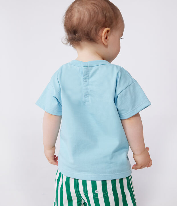 Tee-shirt b&eacute;b&eacute; en coton &agrave; manches courtes uni bleu