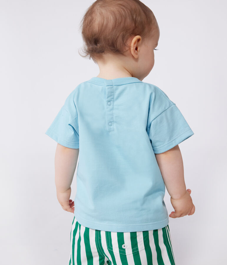 Effen katoenen T-shirt met korte mouwen voor baby's blauw