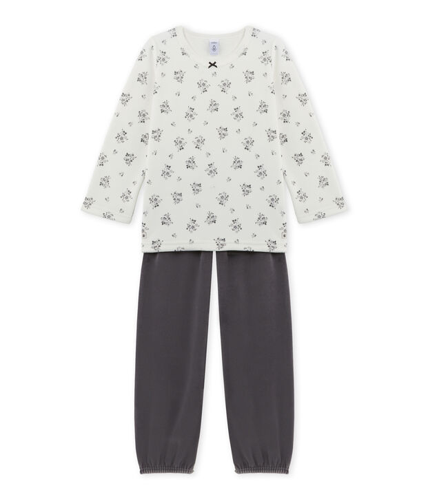 Pyjama fille en bouclette velours gris/blanc/multicouleur