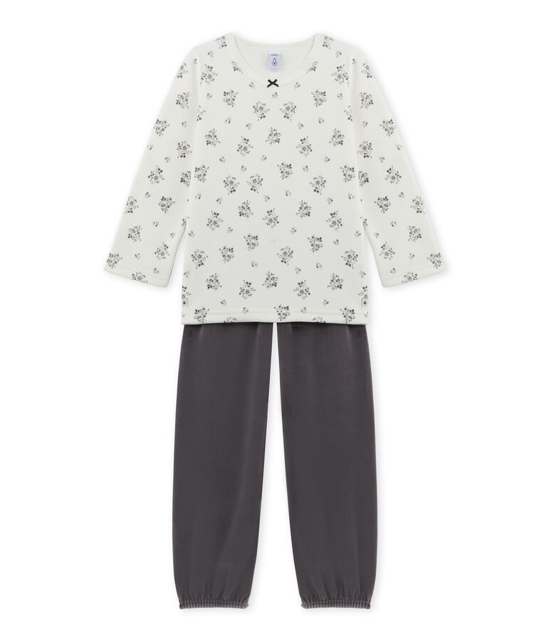 Pyjama fille en bouclette velours gris/blanc/multicouleur