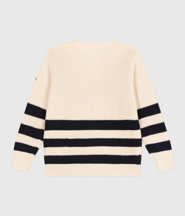 Katoenen damescardigan met strepen ecru/blauw