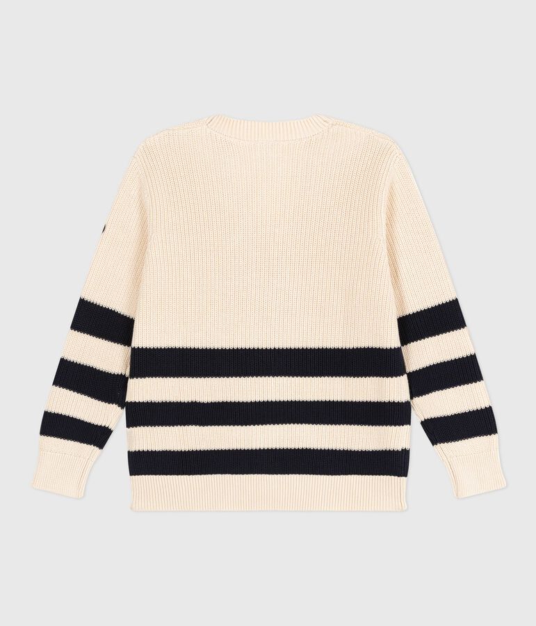 Cardigan femme en coton &agrave; rayures &eacute;cru/bleu