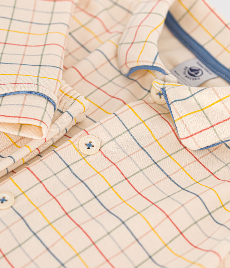 Katoenen kinderpyjama met ruitjesprint ecru/multicouleur