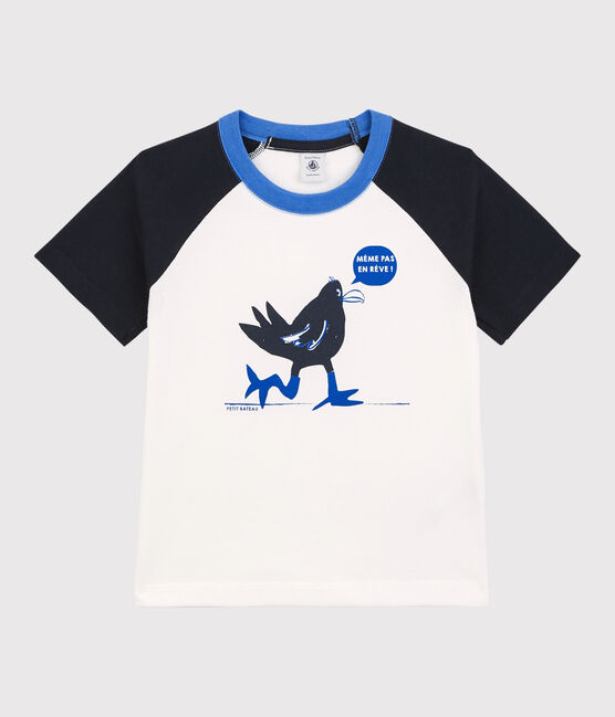 T-shirt met korte mouwen voor jongens wit MARSHMALLOW/blauw SMOKING