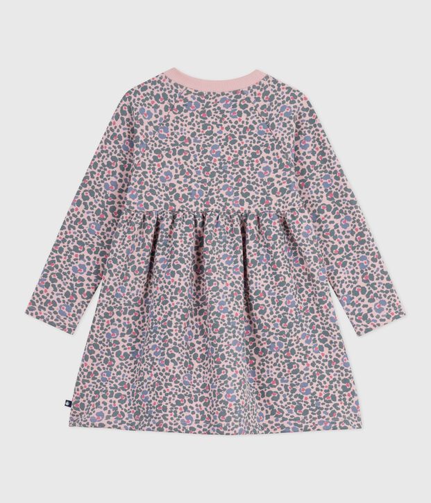 Robe enfant manches longues en coton rose/multicouleur