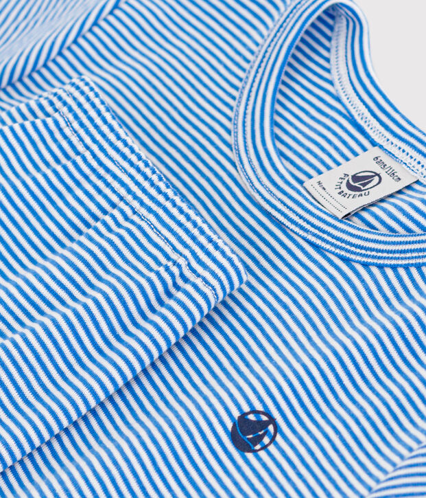 Pyjama en coton ray&eacute; enfant bleu/blanc