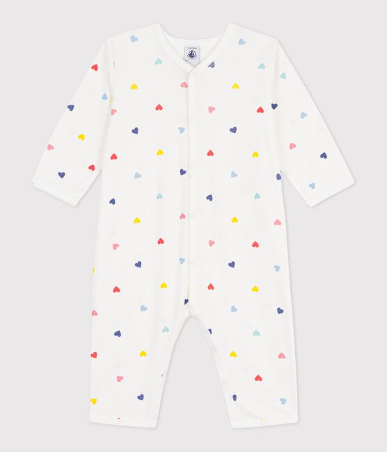 Pyjama bébé en coton sans pieds imprimé cœurs blanc MARSHMALLOW/blanc MULTICO