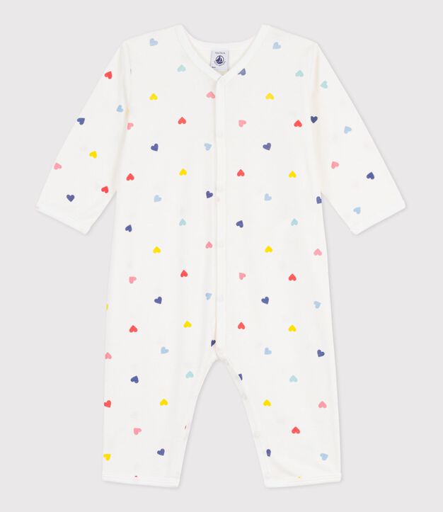 Katoenen babypyjama zonder voetjes met hartjesprint wit/multicouleur