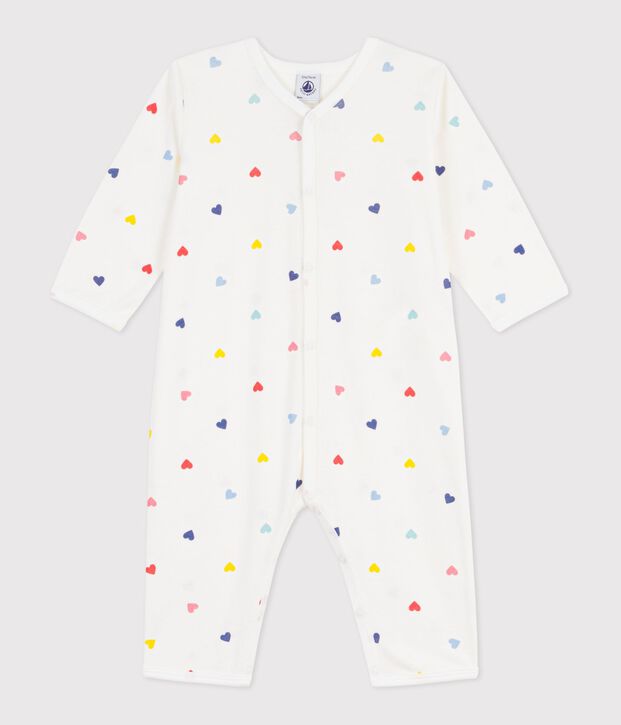 Katoenen babypyjama zonder voetjes met hartjesprint wit/multicouleur