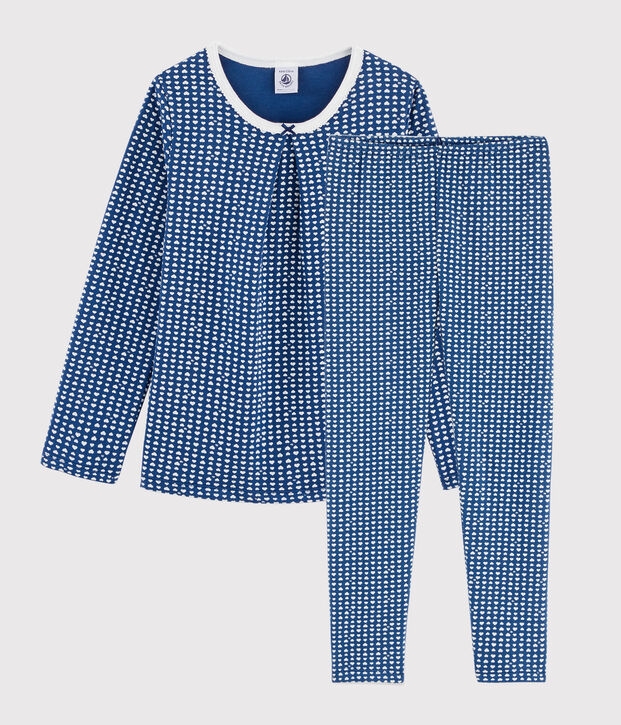 Meisjespyjama van tubic met hartjesprint blauw/wit