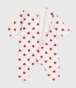 Combinaison ouatinée bébé en coton, imprimé cœurs blanc MARSHMALLOW/rouge TERKUIT