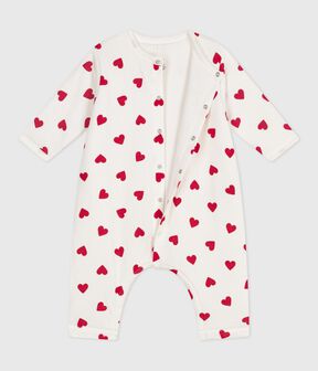 Combinaison ouatinée bébé en coton, imprimé cœurs blanc MARSHMALLOW/rouge TERKUIT