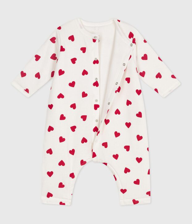 Combinaison ouatin&eacute;e b&eacute;b&eacute; en coton, imprim&eacute; c&oelig;urs blanc/rouge