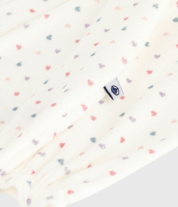 Fluwelen babypyjama met kraag en hartjesprint wit/multicouleur
