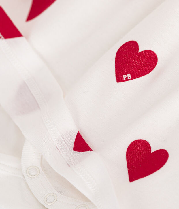 Robe body imprim&eacute;e coeur en coton bio b&eacute;b&eacute; blanc/rouge