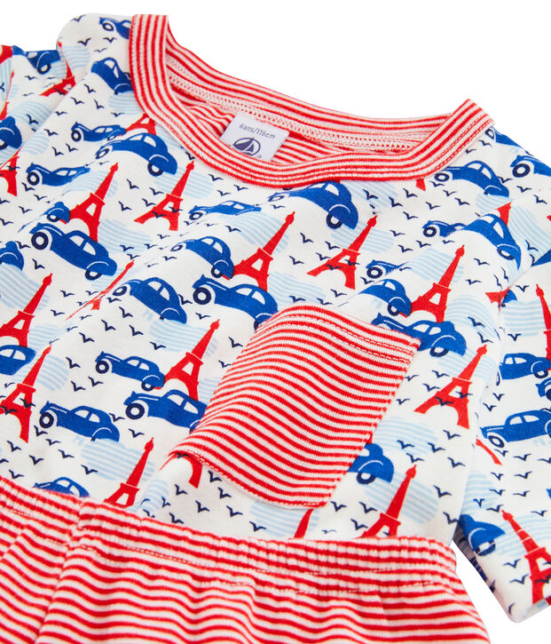 Korte pyjama van gebreide stof voor jongentjes wit/multicouleur