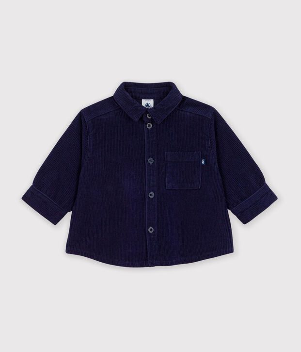 Chemise b&eacute;b&eacute; en velours uni bleu marine
