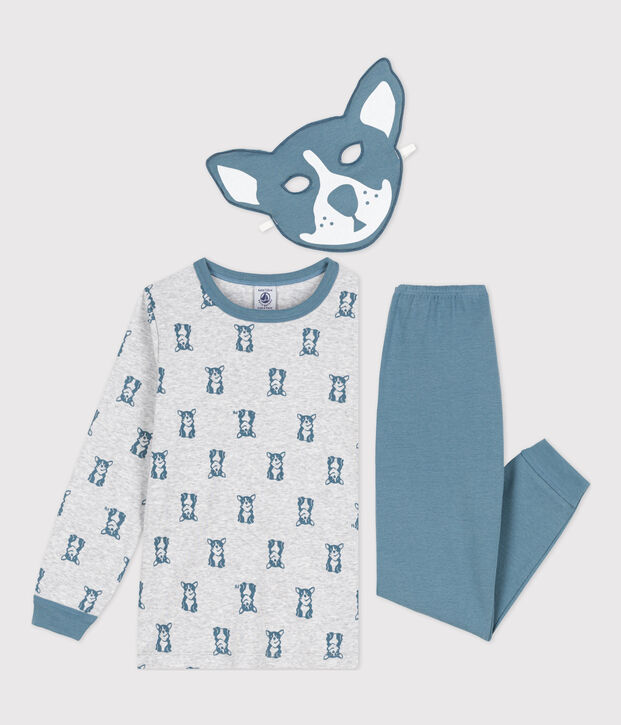 Pyjama chien avec masque en coton enfant gris/bleu