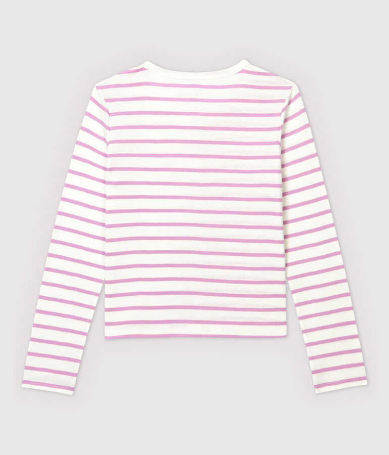 Gestreepte Damescardigan van katoen/linnen wit/roze