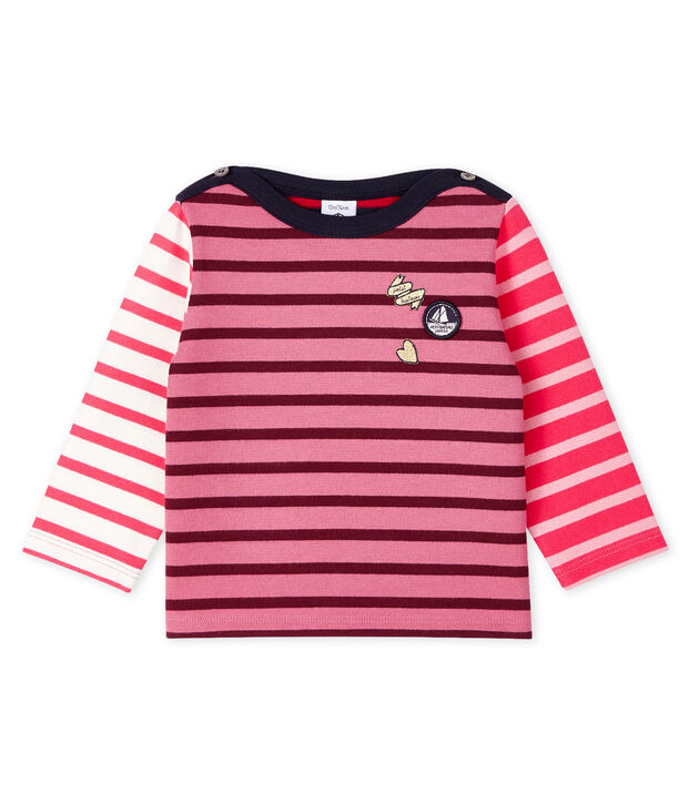 Upcycling marini&egrave;re met lange mouwen babymeisje roze/multicouleur