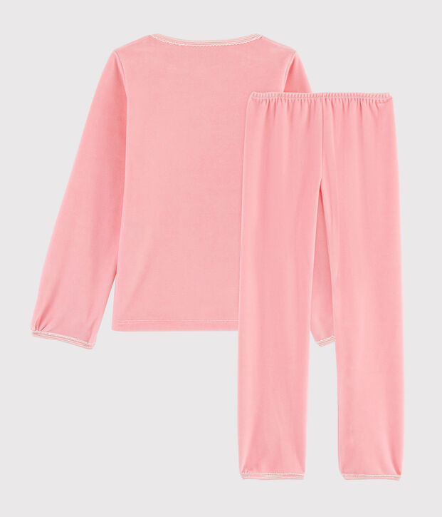Pyjama rose animaux yoga petite fille en velours rose