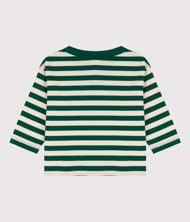 T-shirt met lange mouwen voor baby's van katoen groen/ecru