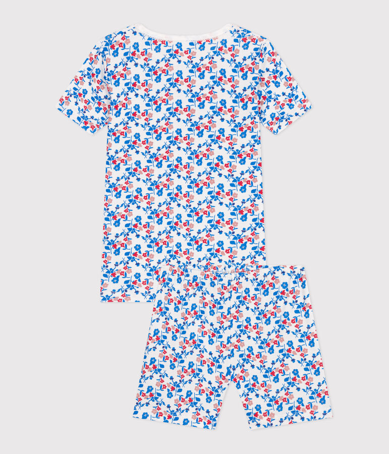 Pyjama short tr&egrave;s ajust&eacute; enfant en coton fleuri blanc/multicouleur