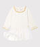 Jurk met lange mouwen twee soorten materiaal babymeisje wit MARSHMALLOW/geel OR