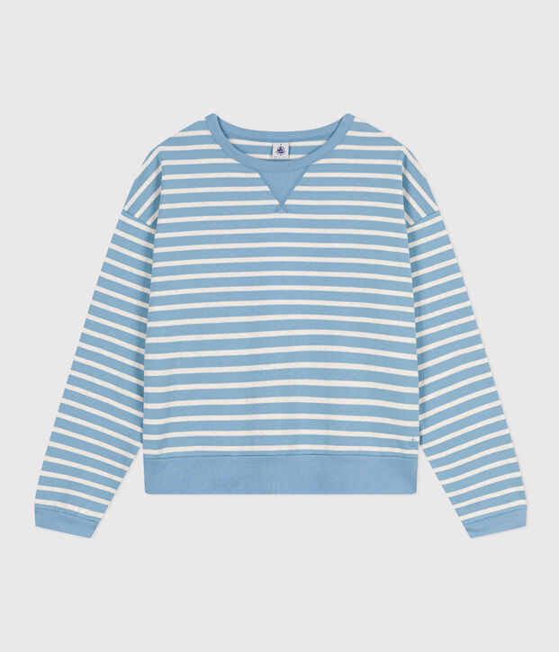 Katoenen sweatshirt met marinestrepen voor dames blauw/beige