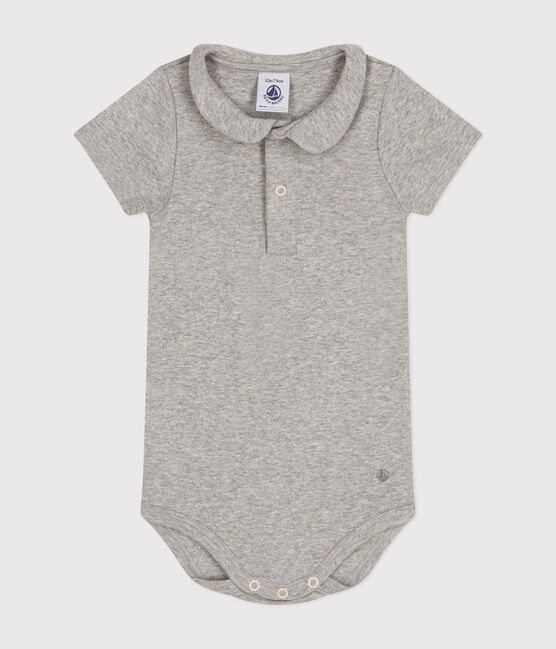 Katoenen body met korte mouw en Peter Pan-kraagje voor baby's grijs CHATON CHINE