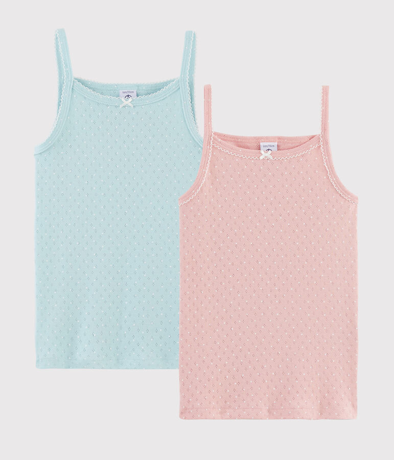 Set van 2 meisjeshemden met schouderbandjes met gaatjes voor lint multicouleur