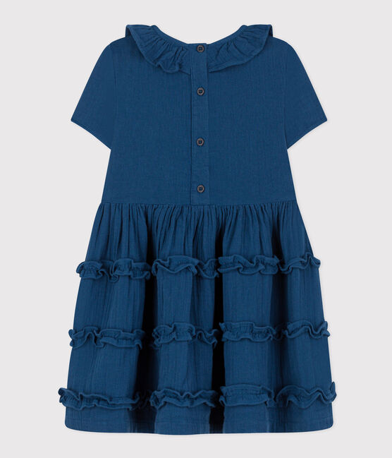 Meisjesjurk met korte mouwen in zacht katoen blauw INCOGNITO