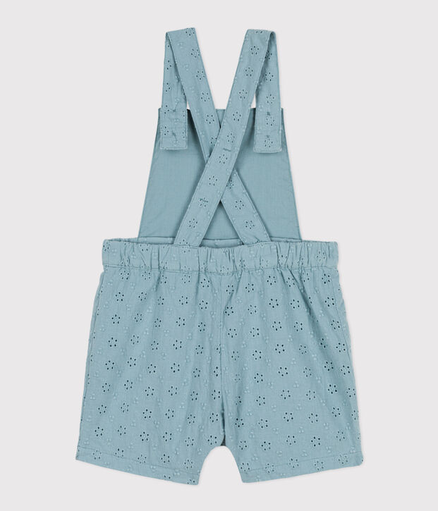 Salopette courte b&eacute;b&eacute; en broderie anglaise bleu