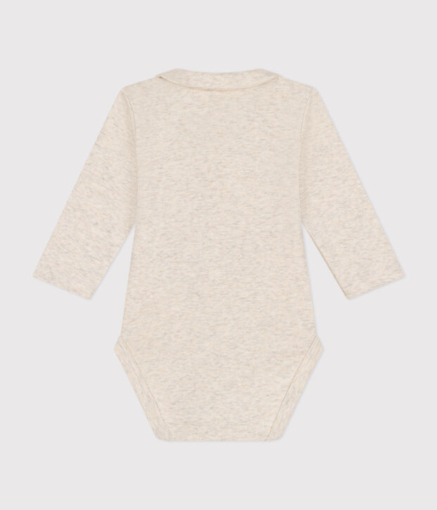 Body manches longues &agrave; col en coton b&eacute;b&eacute; beige chin&eacute;