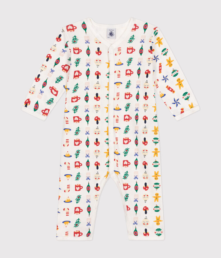 Katoenen babypyjama zonder voetjes met print wit MARSHMALLOW/wit MULTICO