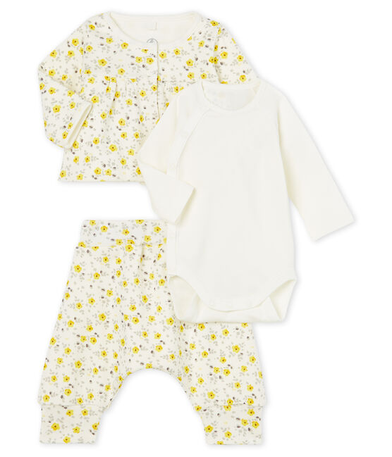 Ensemble trois pièces bébé fille en laine et coton blanc MARSHMALLOW/blanc MULTICO