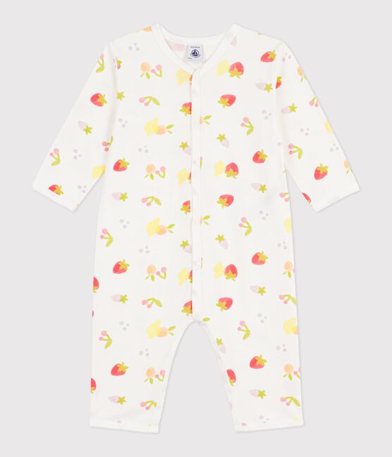 Katoenen babypyjama zonder voetjes met fruitprint wit MARSHMALLOW/wit MULTICO