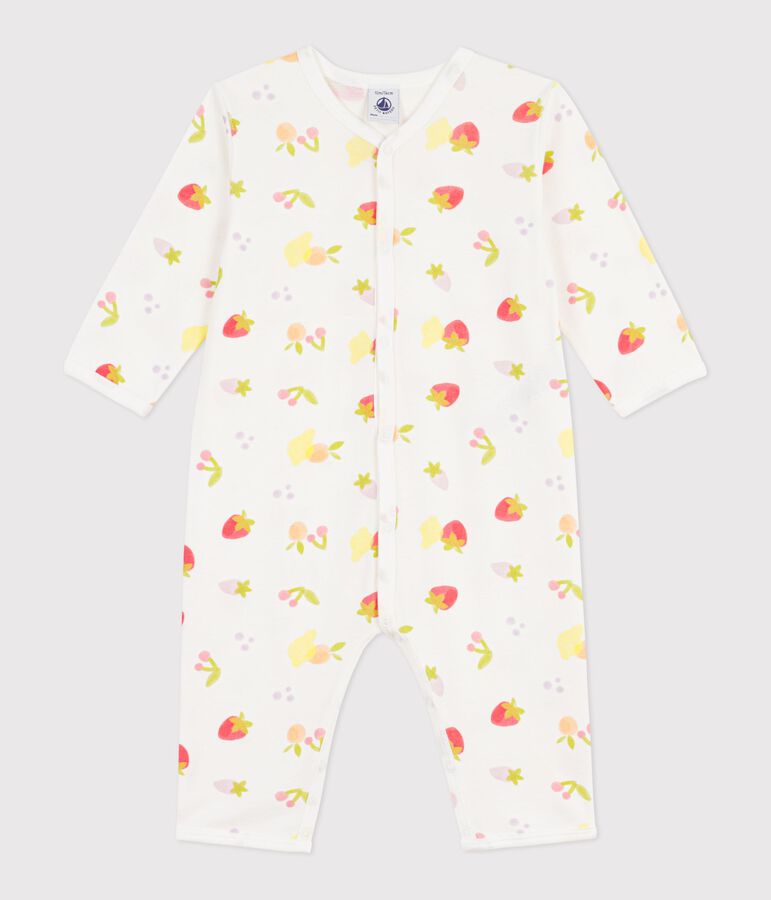 Katoenen babypyjama zonder voetjes met fruitprint wit/multicouleur