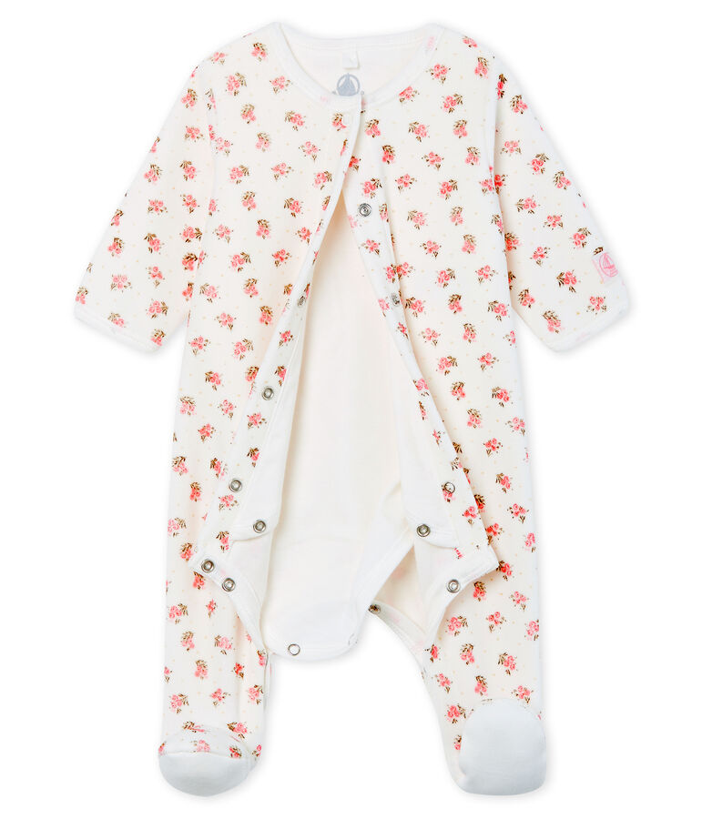 Fluwelen bodyjama babymeisje wit/multicouleur