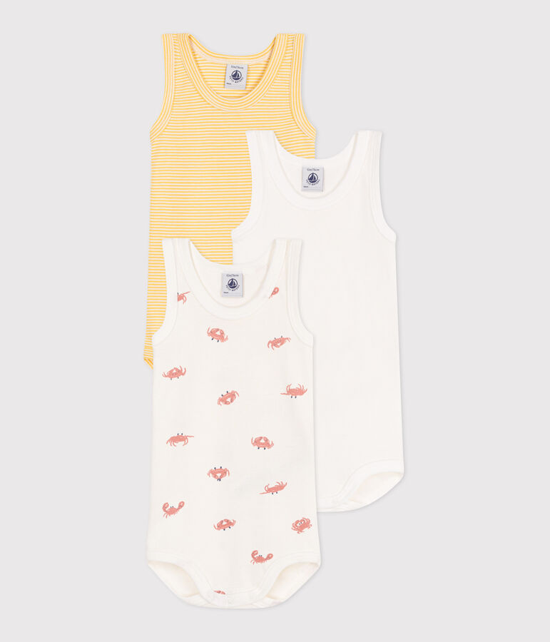 Lot de 3 bodies sans manches en coton crabe b&eacute;b&eacute; multicouleur