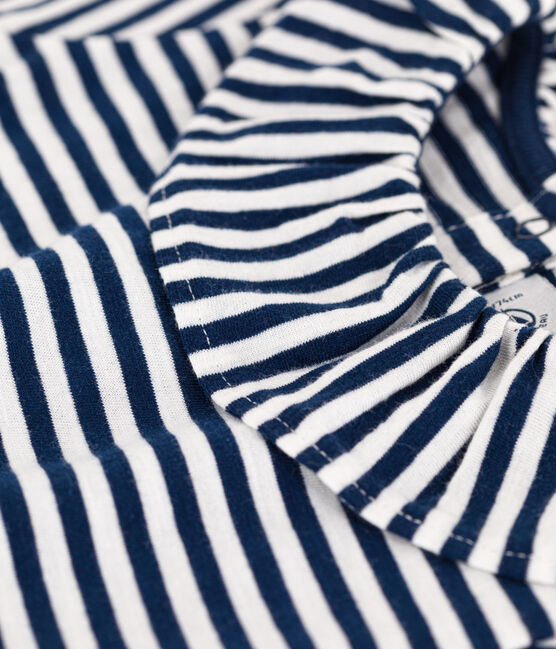 Gevlamde en gestreepte blouse met korte mouwen in jersey voor baby's blauw MEDIEVAL/wit MARSHMALLOW