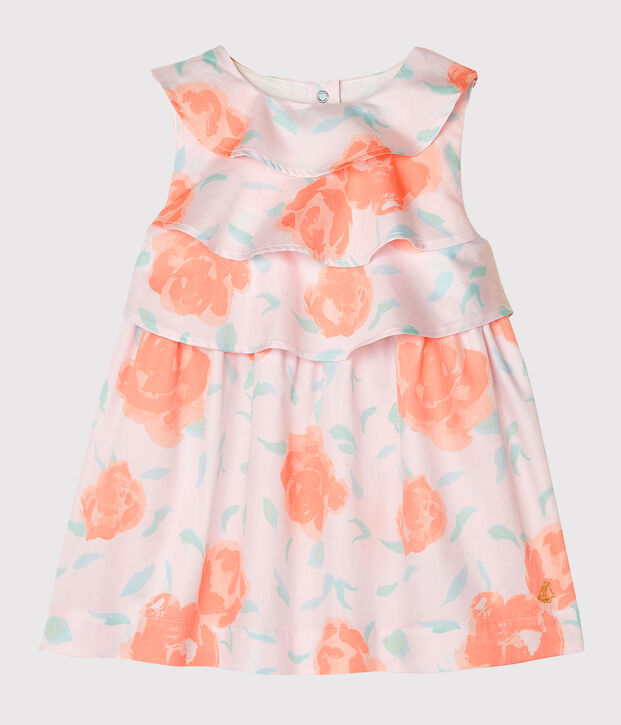Katoenen jurk met print babymeisje roze/multicouleur