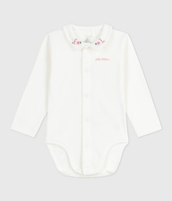 Body bébé à col brodé et message en poitrine blanc MARSHMALLOW/rose CHARME