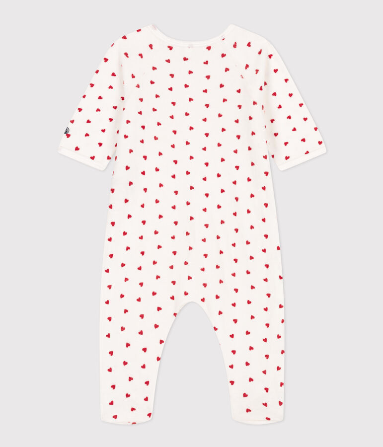 Fluwelen babypyjama met hartjesprint wit/rood