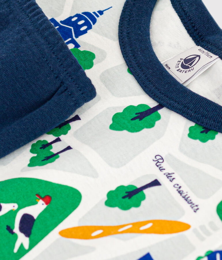 Pyjama short imprim&eacute; Paris en coton enfant bleu/multicouleur
