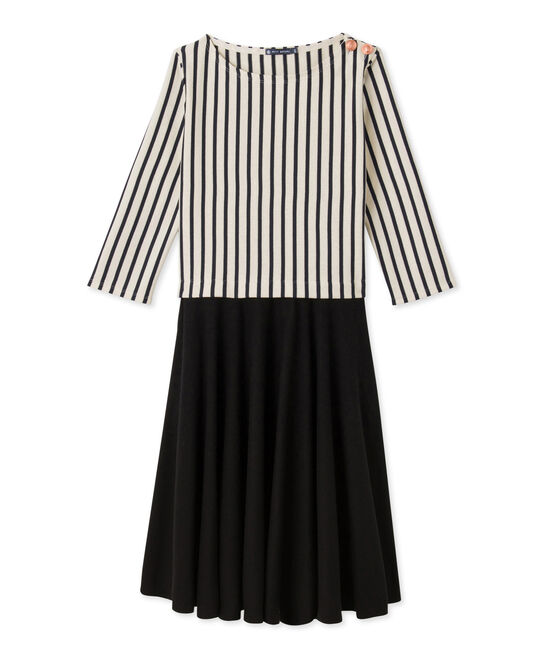 Robe femme trompe l'œil beige COQUILLE/bleu SMOKING