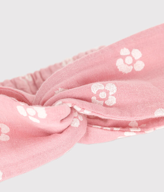 Bandeau enfant en gaze de coton imprimé fleurs roze CHARME/wit MARSHMALLOW