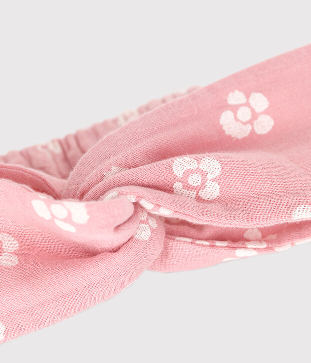 Kinderhoofdband van katoenen gaas met bloemenprint roze/wit