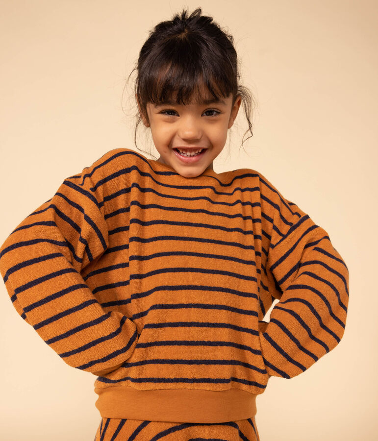 Sweatshirt in boucl&eacute;badstof voor meisjes/jongens bruin/blauw