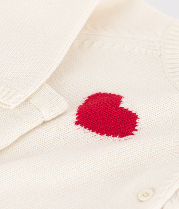Ensemble en tricot laine et coton motif coeur b&eacute;b&eacute; blanc/rouge